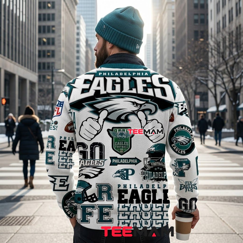 Philadelphia Eagles Ugly Christmas Sweater Fly Eagles Fly Collage Design Version 3 Philadelphia Eagles Ugly Christmas Sweater Fly Eagles Fly Collage Design Version 3