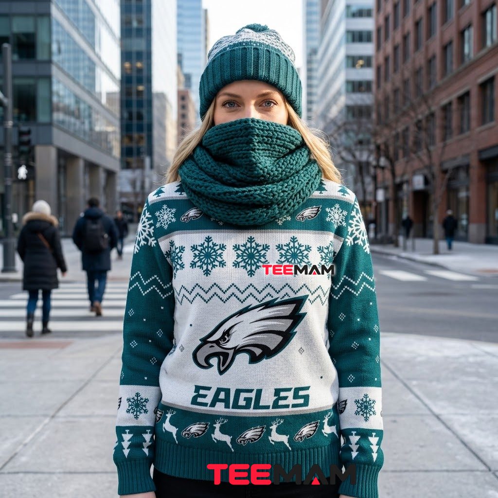 Philadelphia Eagles Ugly Christmas Sweater Fly Eagles Fly Glove Design Back Philadelphia Eagles Ugly Christmas Sweater Fly Eagles Fly Glove Design Back