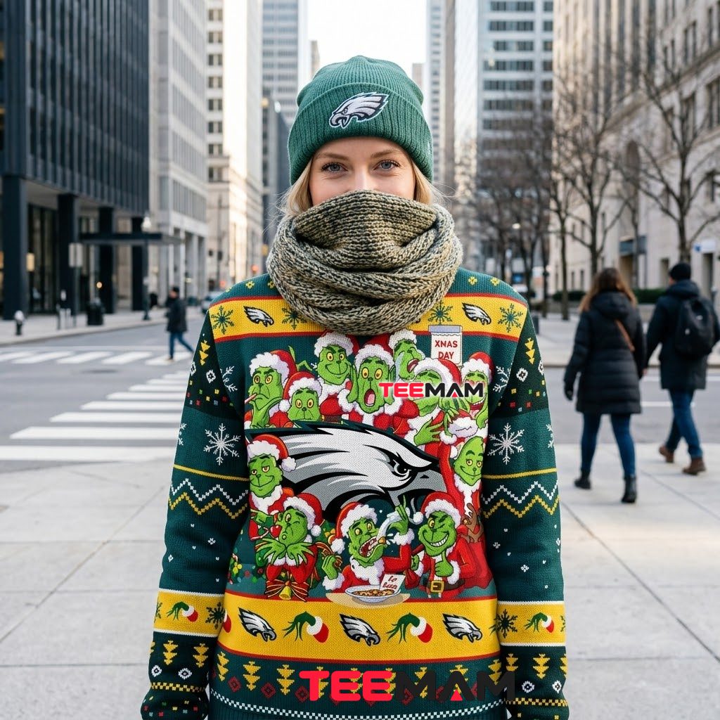 Philadelphia Eagles Ugly Christmas Sweater Grinch Family Xmas Design Back Philadelphia Eagles Ugly Christmas Sweater Grinch Family Xmas Design Back
