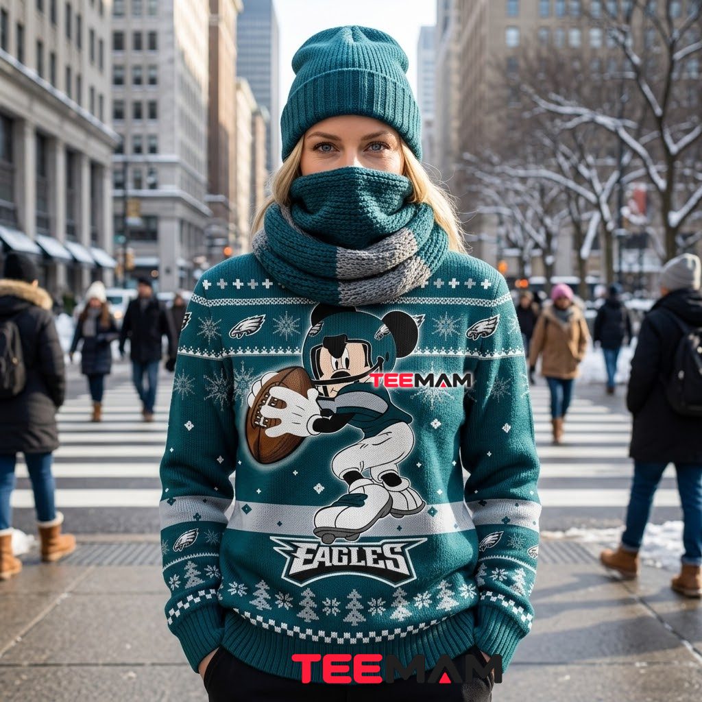 Philadelphia Eagles Ugly Christmas Sweater Mickey Mouse Football Design Back Philadelphia Eagles Ugly Christmas Sweater Mickey Mouse Football Design Back