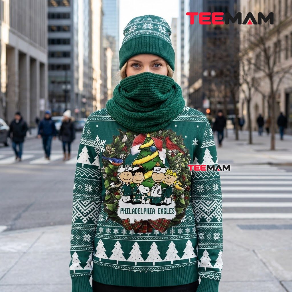 Philadelphia Eagles Ugly Christmas Sweater Peanuts Christmas Tree Design Back Philadelphia Eagles Ugly Christmas Sweater Peanuts Christmas Tree Design Back