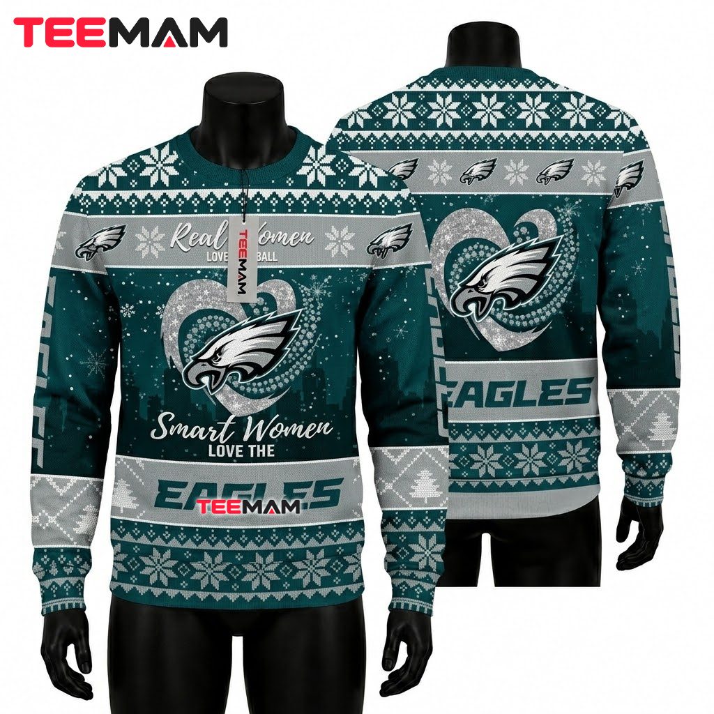 Philadelphia Eagles Ugly Christmas Sweater Real Women Love Football Design Front
