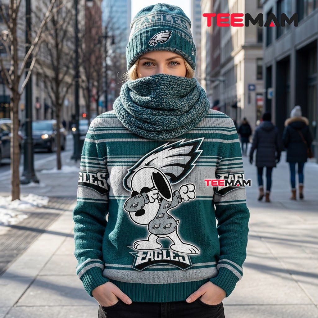 Philadelphia Eagles Ugly Christmas Sweater Snoopy Dabbing Design Back Philadelphia Eagles Ugly Christmas Sweater Snoopy Dabbing Design Back