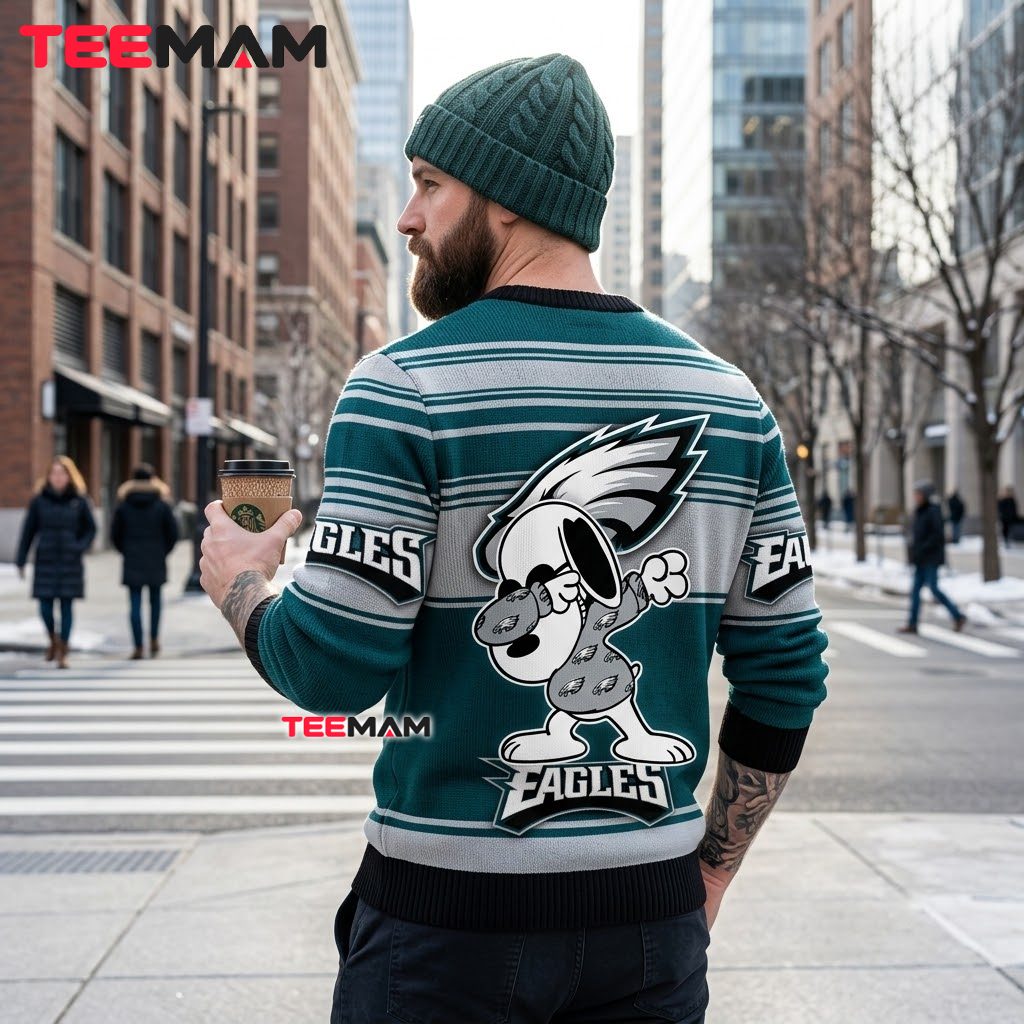 Philadelphia Eagles Ugly Christmas Sweater Snoopy Dabbing Design Version 3 Philadelphia Eagles Ugly Christmas Sweater Snoopy Dabbing Design Version 3