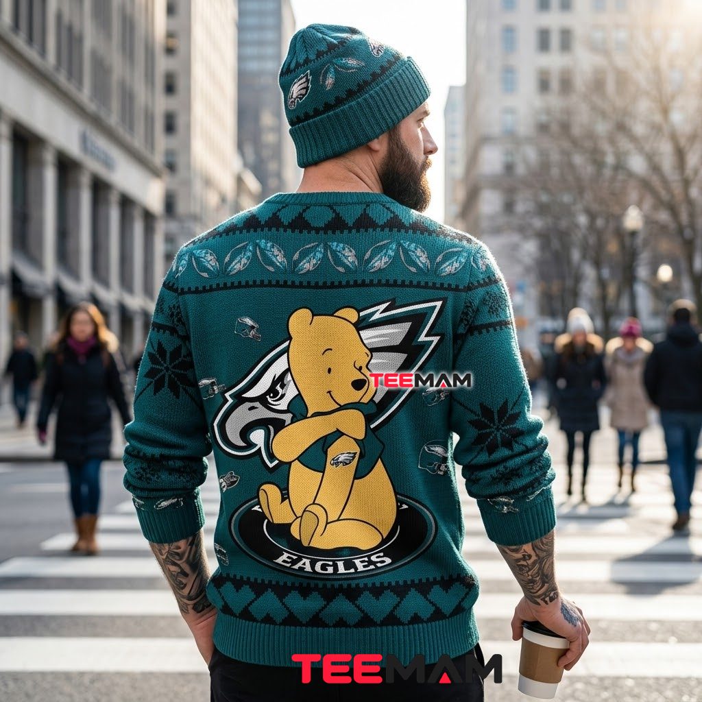 Philadelphia Eagles Ugly Christmas Sweater Winnie The Pooh Design Version 3 Philadelphia Eagles Ugly Christmas Sweater Winnie The Pooh Design Version 3