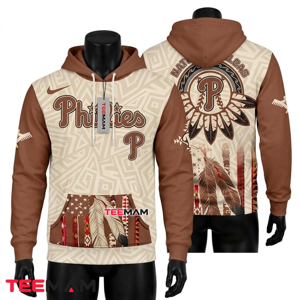 Philadelphia Phillies 3D Hoodie American Native Feather Pattern Front