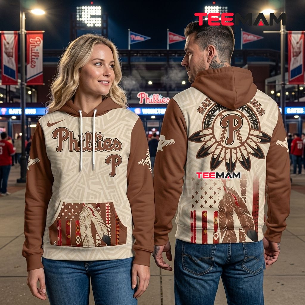 Philadelphia Phillies 3D Hoodie American Native Feather Pattern Back Philadelphia Phillies 3D Hoodie American Native Feather Pattern Back