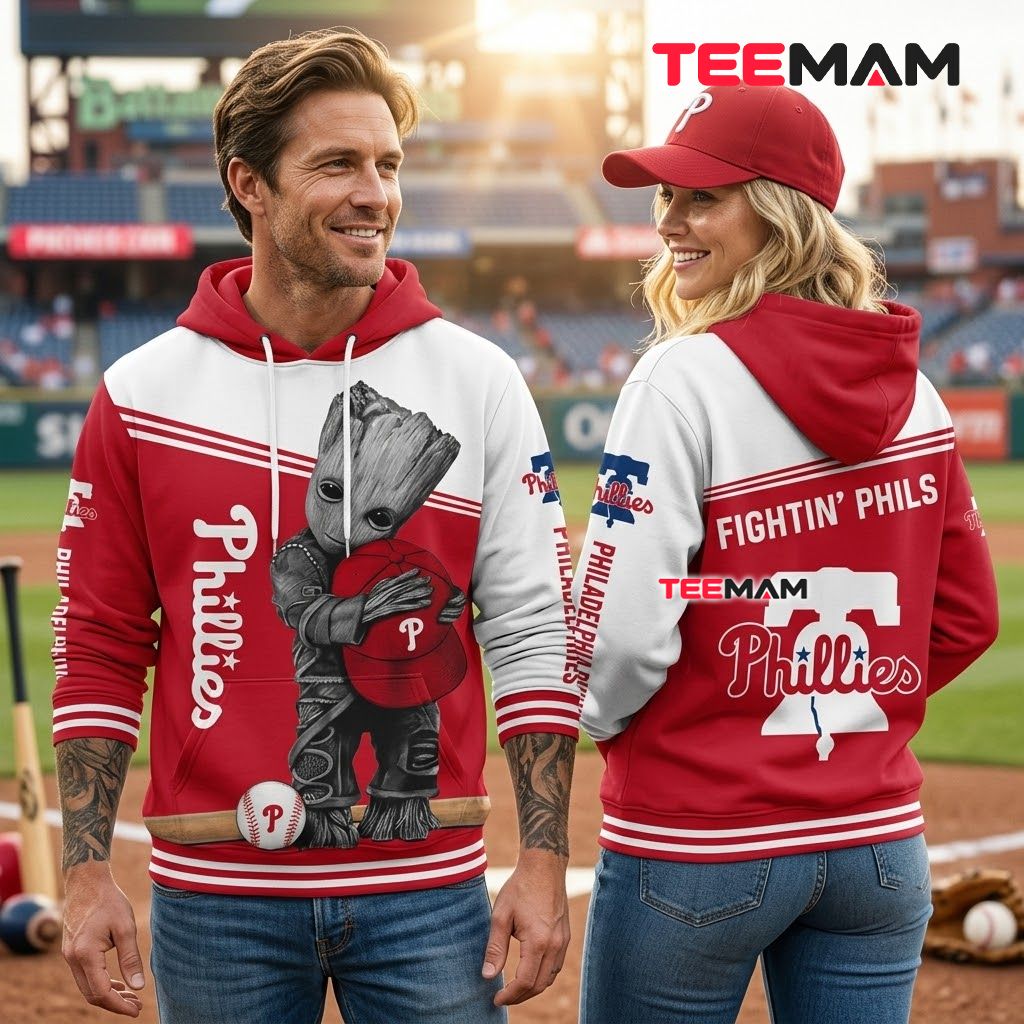 Philadelphia Phillies 3D Hoodie Baby Groot Cap Baseball Back Philadelphia Phillies 3D Hoodie Baby Groot Cap Baseball Back