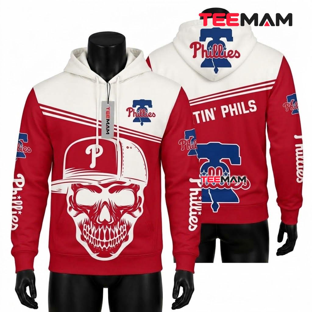 Philadelphia Phillies 3D Hoodie Fightin Phils Skull Cap Logo Front