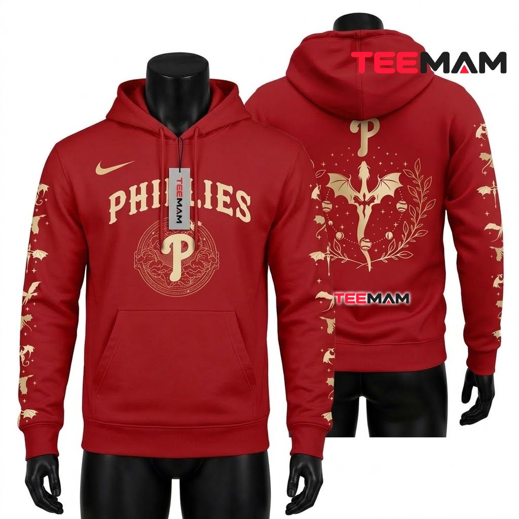Philadelphia Phillies 3D Hoodie Fourth Wing Dragon Night Front