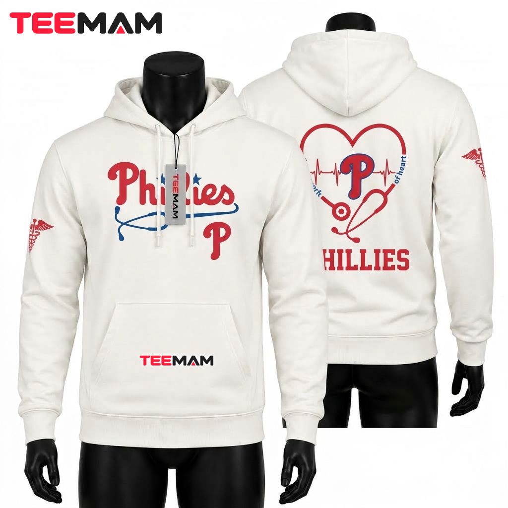 Philadelphia Phillies 3D Hoodie Nurse Heart Stethoscope Front