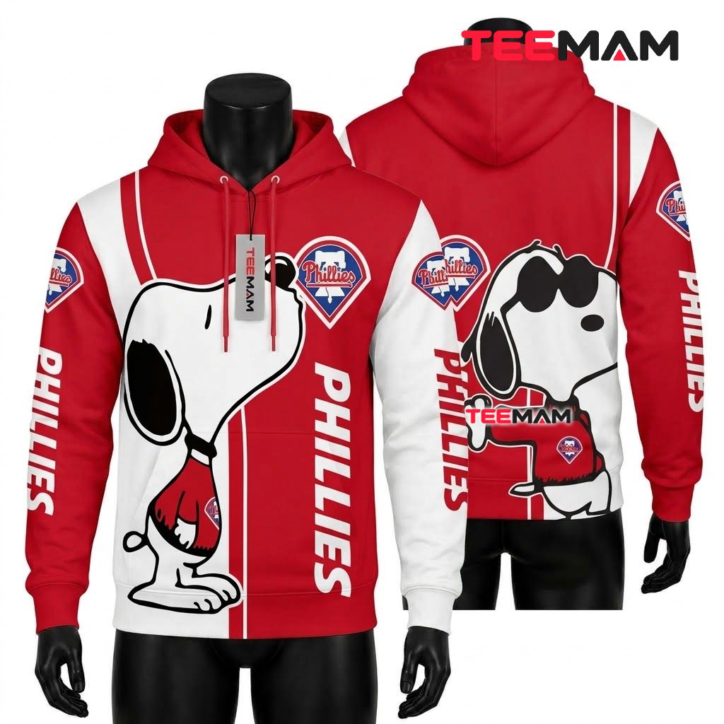 Philadelphia Phillies All Over Print 3D Hoodie Cool Snoopy Sunglasses Front