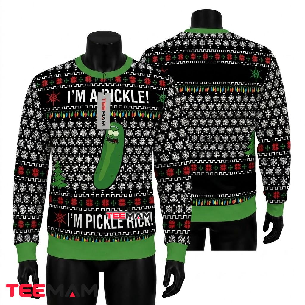 Pickle Rick Ugly Christmas Sweater Im A Pickle Front