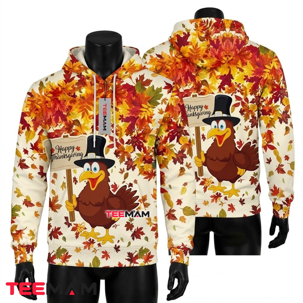 Pilgrim Turkey Thanksgiving 3D Hoodie Happy Thanksgiving Front