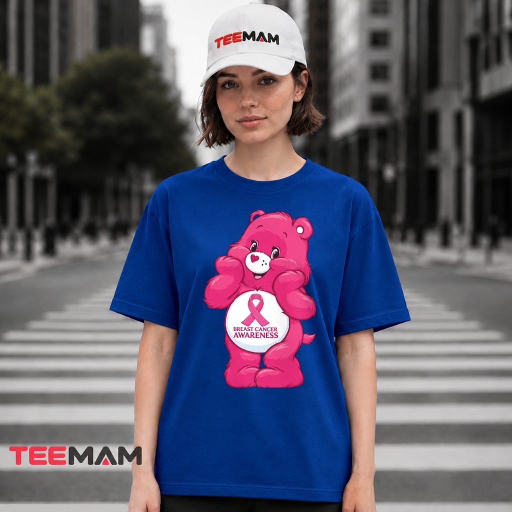 Pink Care Bear With Breast Cancer Awareness Ribbon T-Shirt