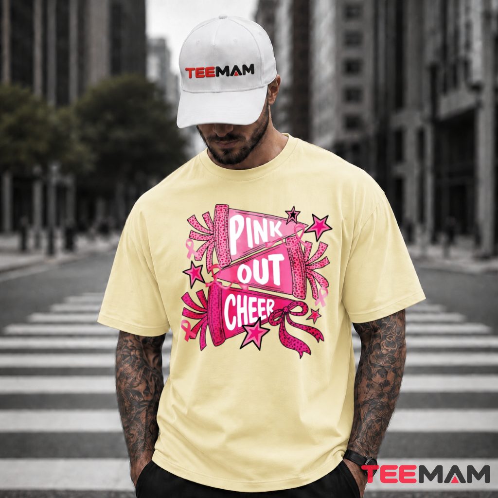 Pink Out Cheer Breast Cancer Awareness Ribbon T-Shirt