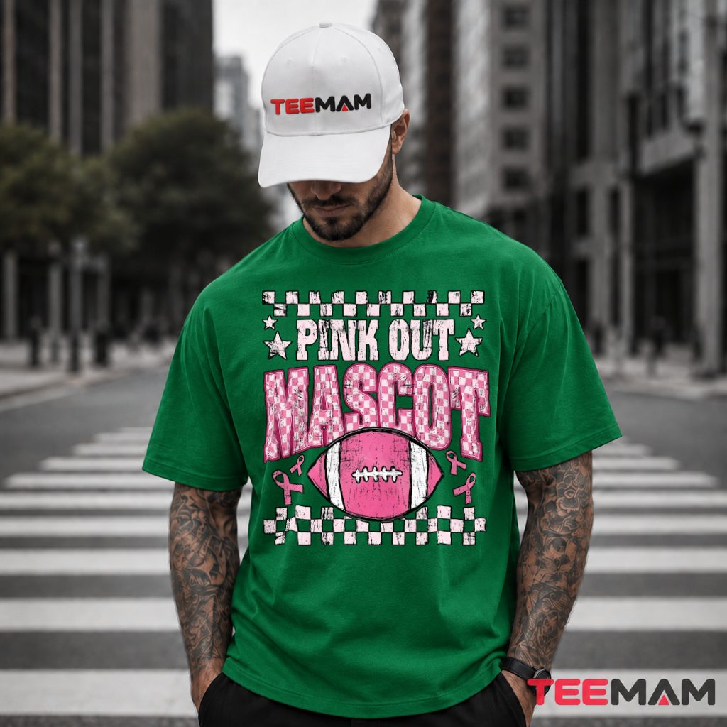 Pink Out Mascot Checkered Football Ribbon T-Shirt