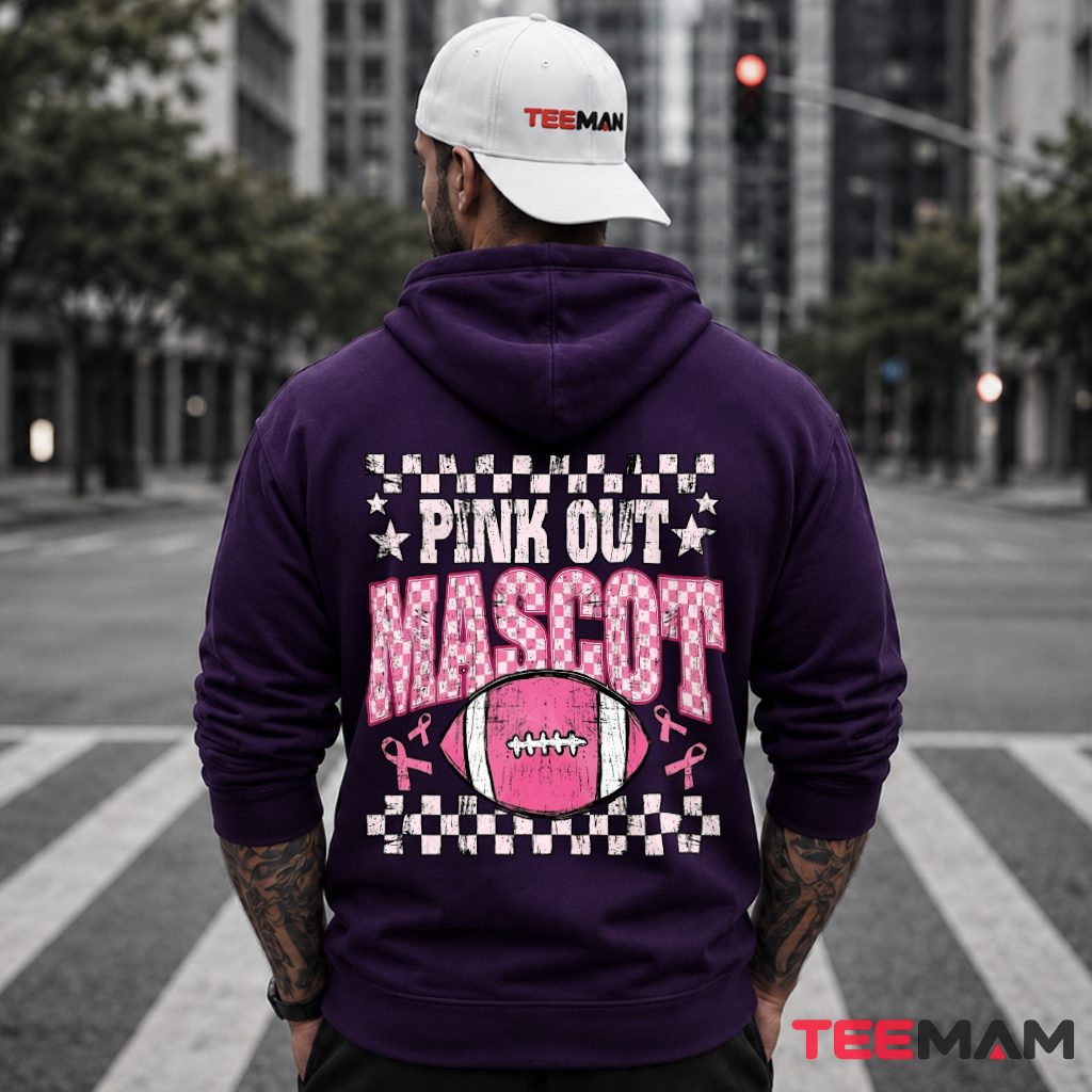 Pink Out Mascot Checkered Football Ribbon Hoodie Pink Out Mascot Checkered Football Ribbon Hoodie