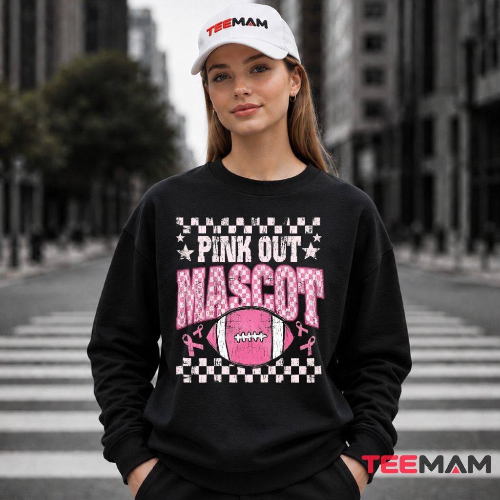 Pink Out Mascot Checkered Football Ribbon Long Sleeve Pink Out Mascot Checkered Football Ribbon Long Sleeve
