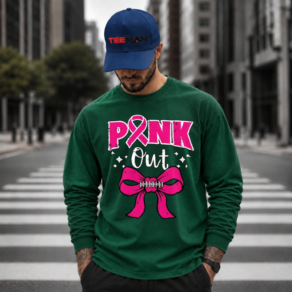 Pink Ribbon Football Bow Breast Cancer Awareness Long Sleeve Pink Ribbon Football Bow Breast Cancer Awareness Long Sleeve