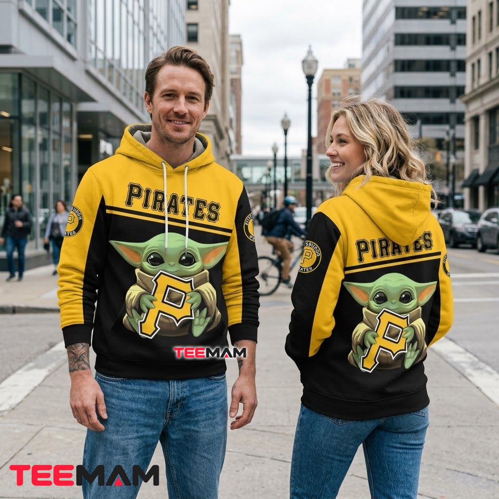 Pittsburgh Pirates 3D Hoodie Baby Yoda Hugging Logo Back Pittsburgh Pirates 3D Hoodie Baby Yoda Hugging Logo Back