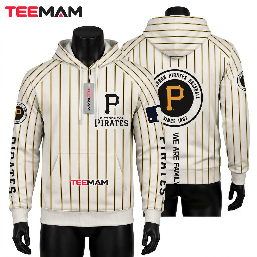 Pittsburgh Pirates 3D Hoodie Pinstripe White We Are Family Front
