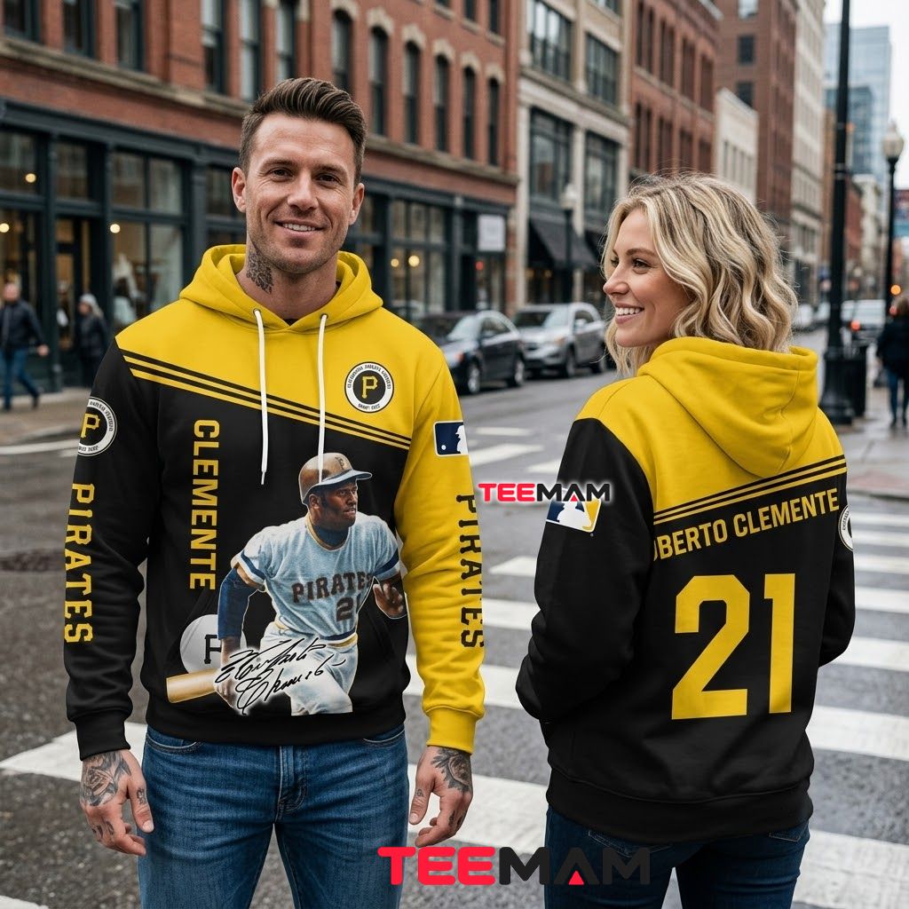 Pittsburgh Pirates 3D Hoodie Roberto Clemente 21 Player Portrait Back Pittsburgh Pirates 3D Hoodie Roberto Clemente 21 Player Portrait Back