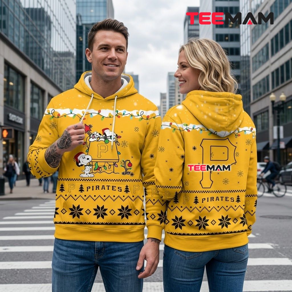 Pittsburgh Pirates 3D Hoodie Snoopy Christmas Lights Doghouse Back Pittsburgh Pirates 3D Hoodie Snoopy Christmas Lights Doghouse Back