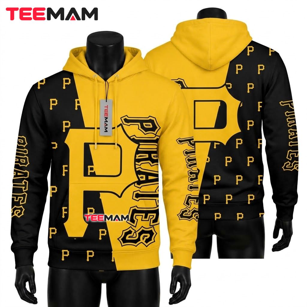 Pittsburgh Pirates 3D Hoodie Split Color Big Logo Pattern Front