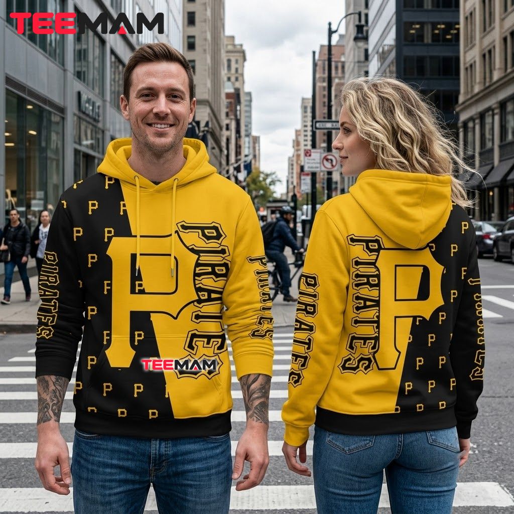 Pittsburgh Pirates 3D Hoodie Split Color Big Logo Pattern Back Pittsburgh Pirates 3D Hoodie Split Color Big Logo Pattern Back