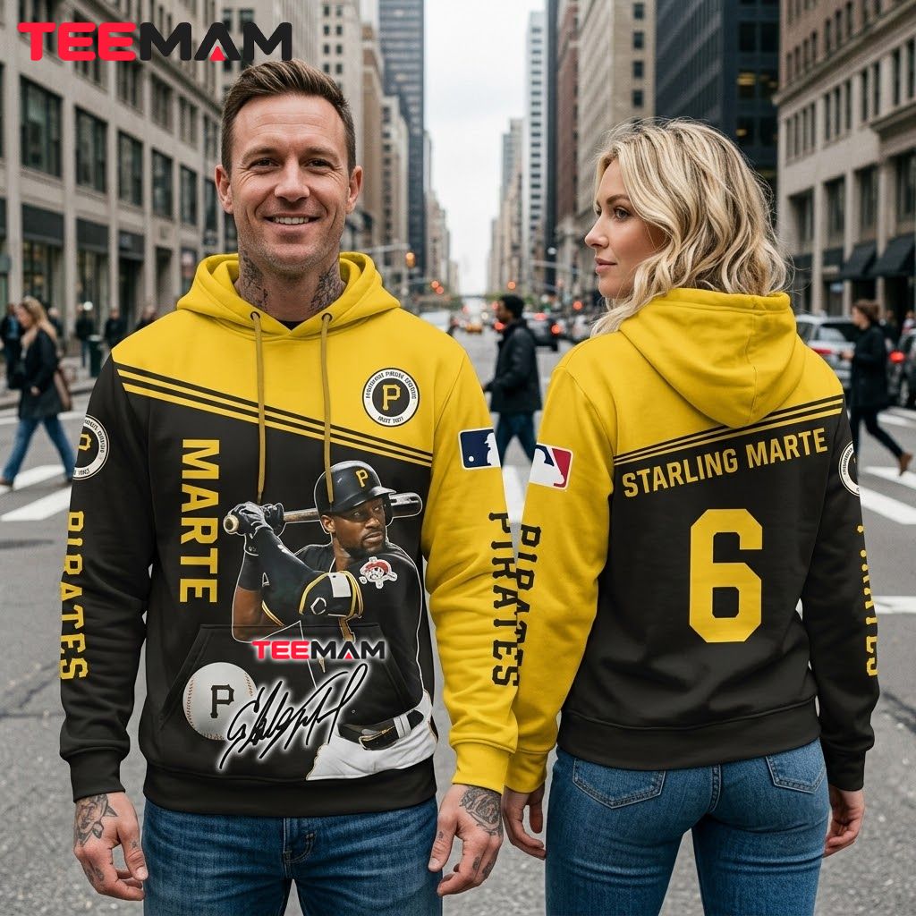 Pittsburgh Pirates 3D Hoodie Starling Marte 6 Player Portrait Back Pittsburgh Pirates 3D Hoodie Starling Marte 6 Player Portrait Back