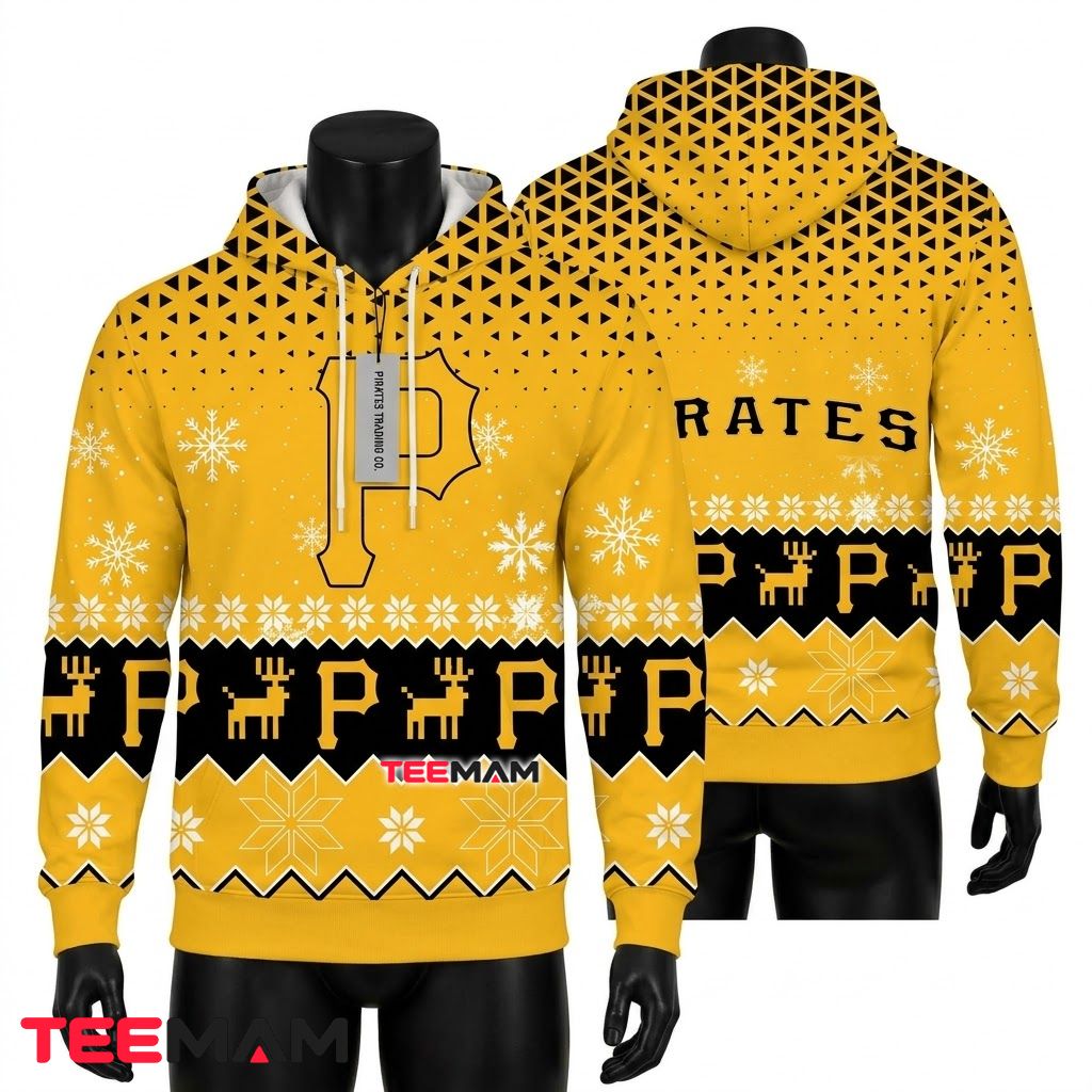Pittsburgh Pirates 3D Hoodie Ugly Christmas Reindeer Snowflake Front