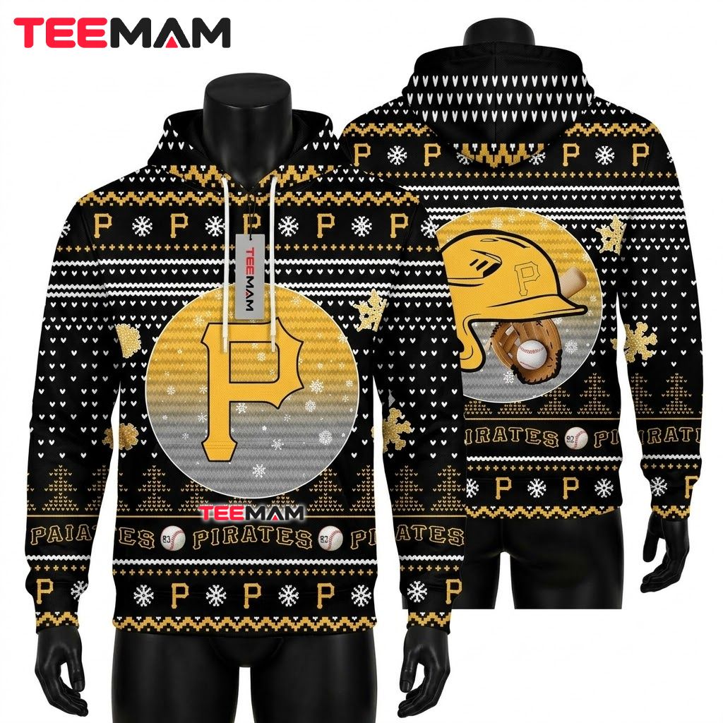 Pittsburgh Pirates 3D Hoodie Ugly Christmas Snowflake Pattern Front