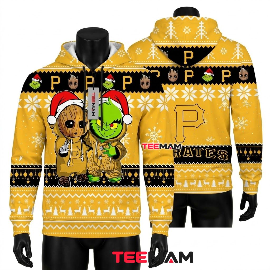 Pittsburgh Pirates All Over Print 3D Hoodie Baby Groot Grinch Christmas Front