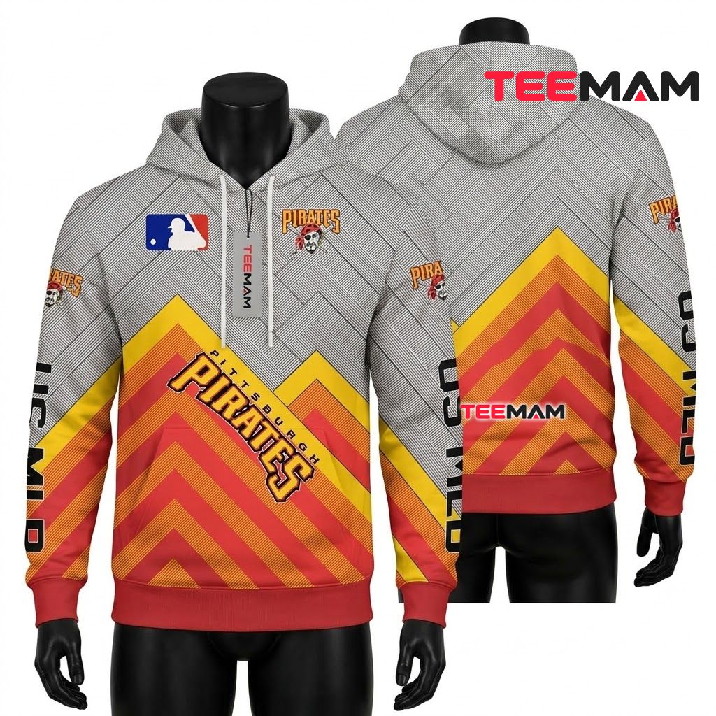Pittsburgh Pirates 3D Hoodie Split Color Big Logo Pattern Pittsburgh Pirates 3D Hoodie Split Color Big Logo Pattern