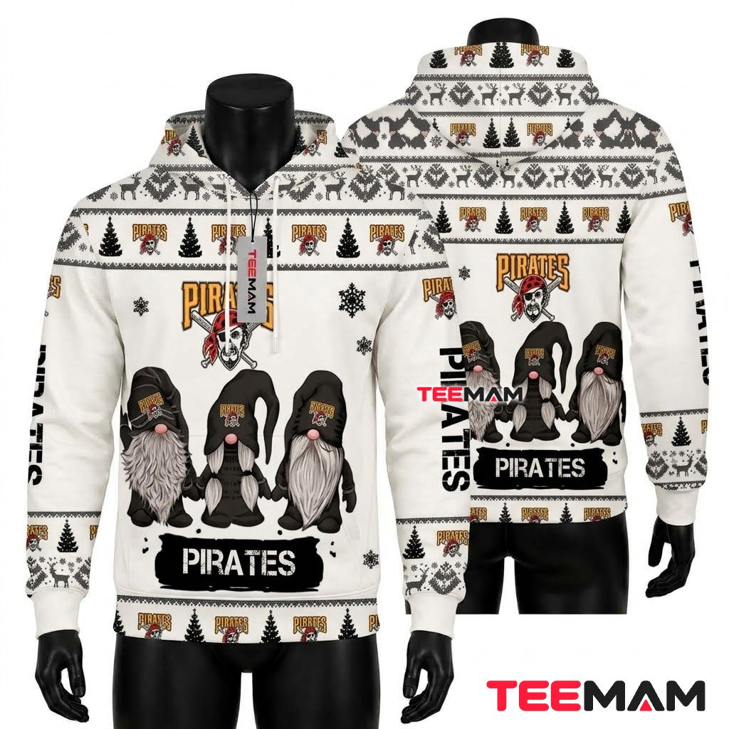 Pittsburgh Pirates All Over Print 3D Hoodie Christmas Gnomes Trio Front