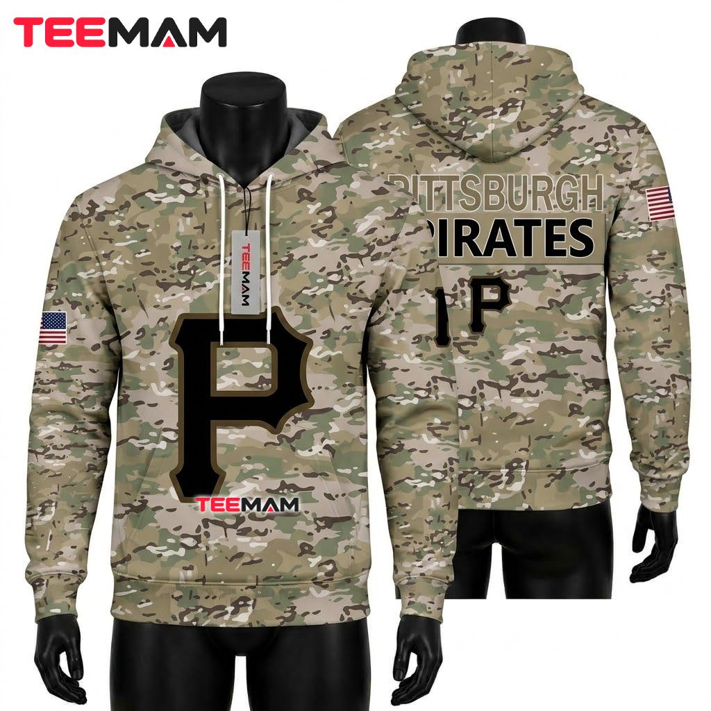 Pittsburgh Pirates All Over Print 3D Hoodie Desert Camo Pattern Front