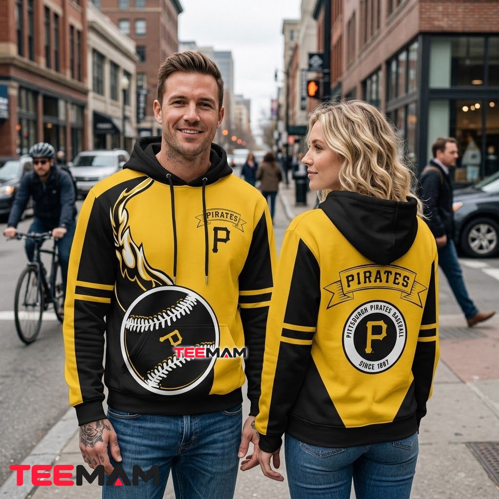 Pittsburgh Pirates All Over Print 3D Hoodie Flame Baseball Split Back Pittsburgh Pirates All Over Print 3D Hoodie Flame Baseball Split Back