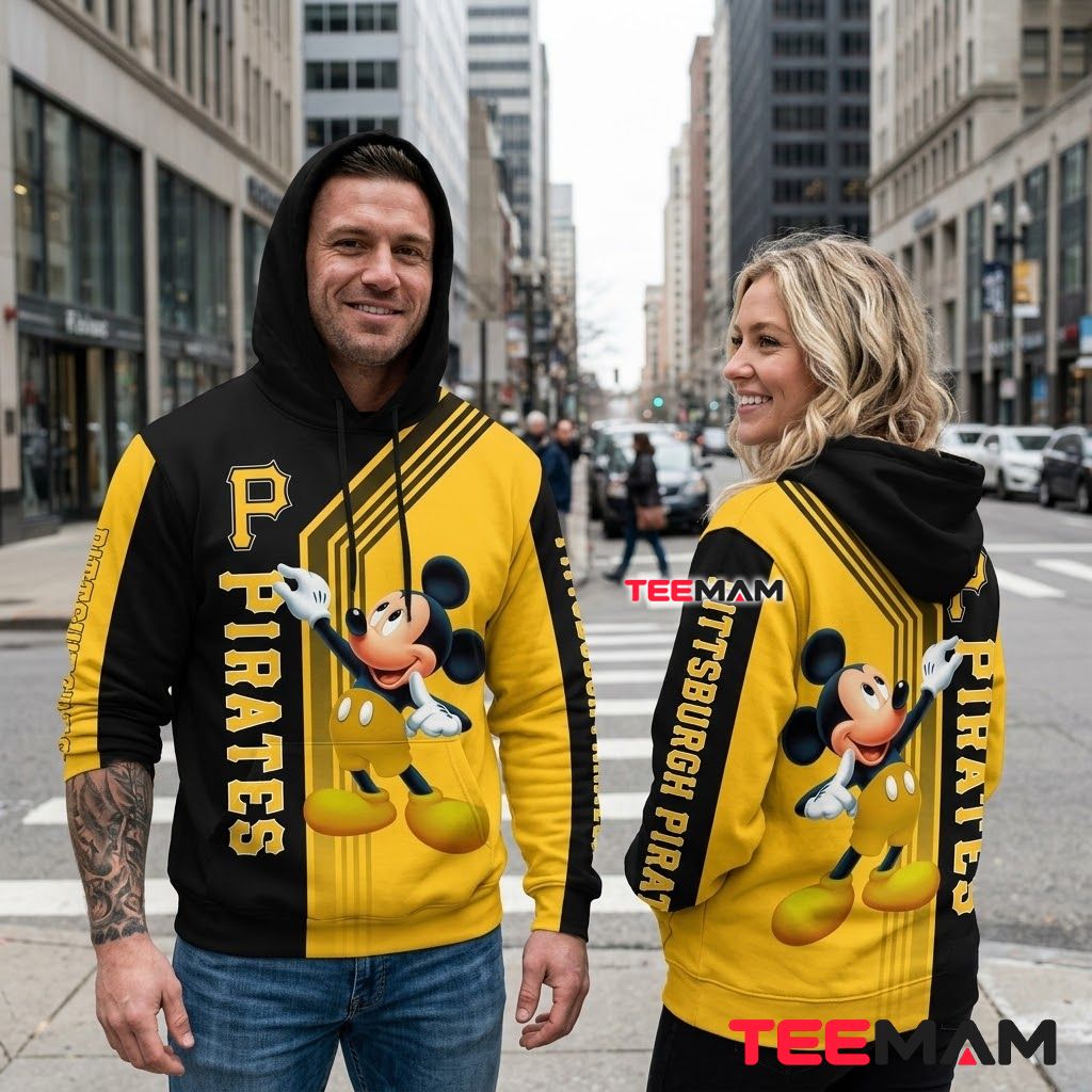 Pittsburgh Pirates All Over Print 3D Hoodie Mickey Mouse Split Color Back Pittsburgh Pirates All Over Print 3D Hoodie Mickey Mouse Split Color Back