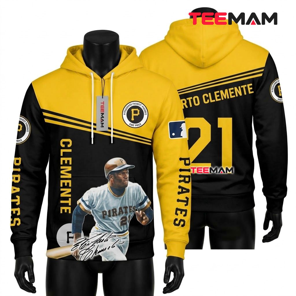 Pittsburgh Pirates All Over Print 3D Hoodie Roberto Clemente 21 Tribute Front