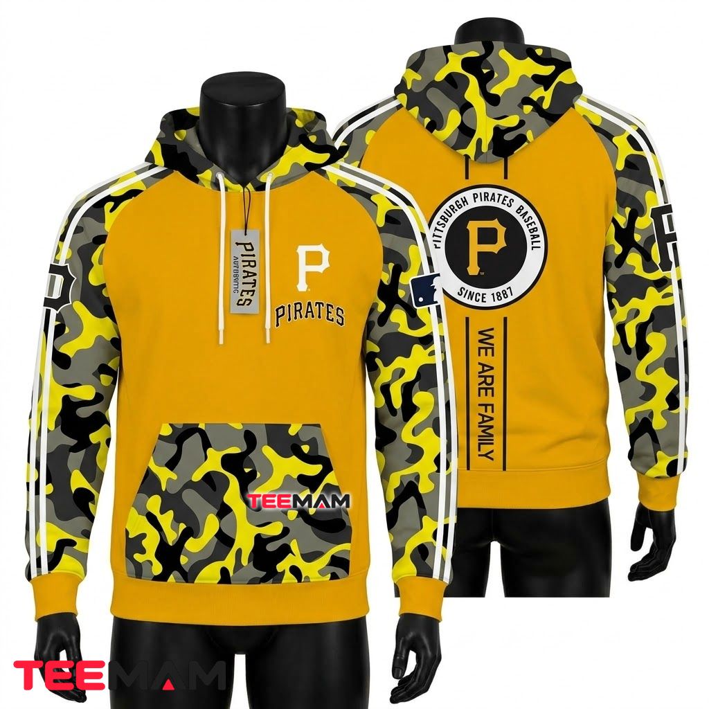 Pittsburgh Pirates All Over Print 3D Hoodie Yellow Camo We Are Family Front