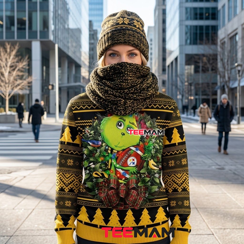 Pittsburgh Steelers Christmas Ugly Sweater Baby Grinch Wreath Design Back Pittsburgh Steelers Christmas Ugly Sweater Baby Grinch Wreath Design Back
