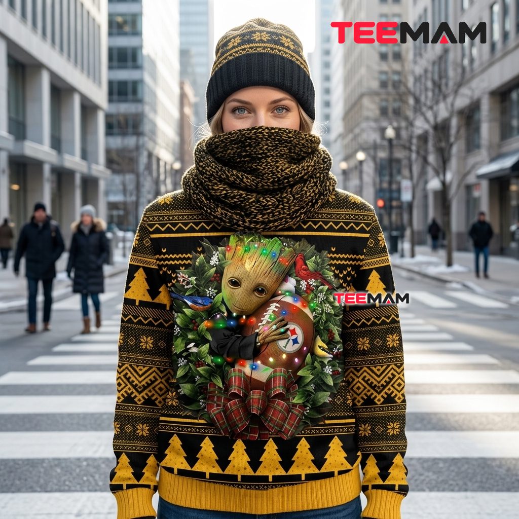 Pittsburgh Steelers Christmas Ugly Sweater Baby Groot Football Design Back Pittsburgh Steelers Christmas Ugly Sweater Baby Groot Football Design Back