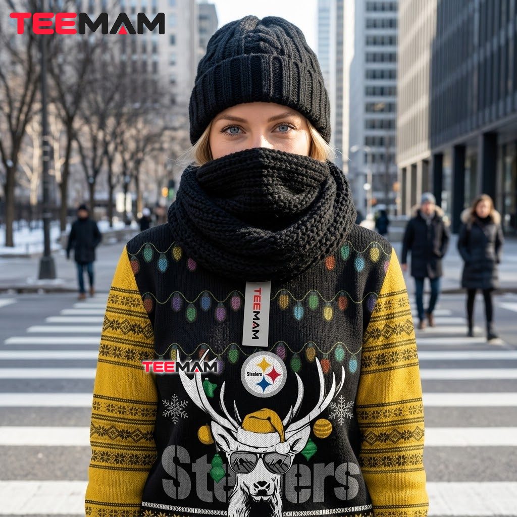 Pittsburgh Steelers Christmas Ugly Sweater Cool Reindeer Sunglasses Design Back Pittsburgh Steelers Christmas Ugly Sweater Cool Reindeer Sunglasses Design Back