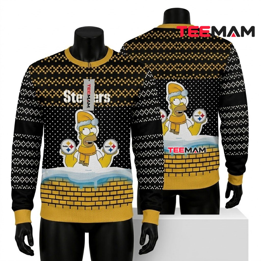 Pittsburgh Steelers Christmas Ugly Sweater Homer Simpson Logo Design Front
