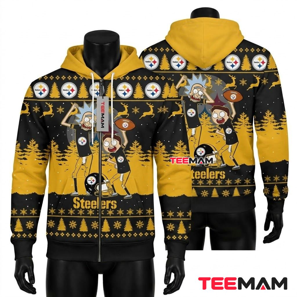 Pittsburgh Steelers Rick and Morty All Over Print 3D Hoodie Christmas Front