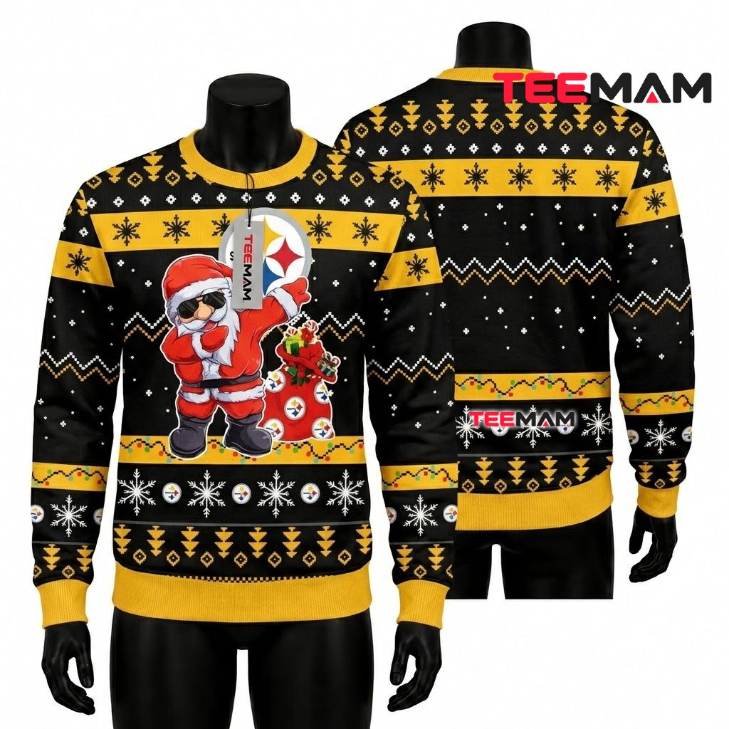 Pittsburgh Steelers Ugly Christmas Sweater Dabbing Santa Gift Design Front