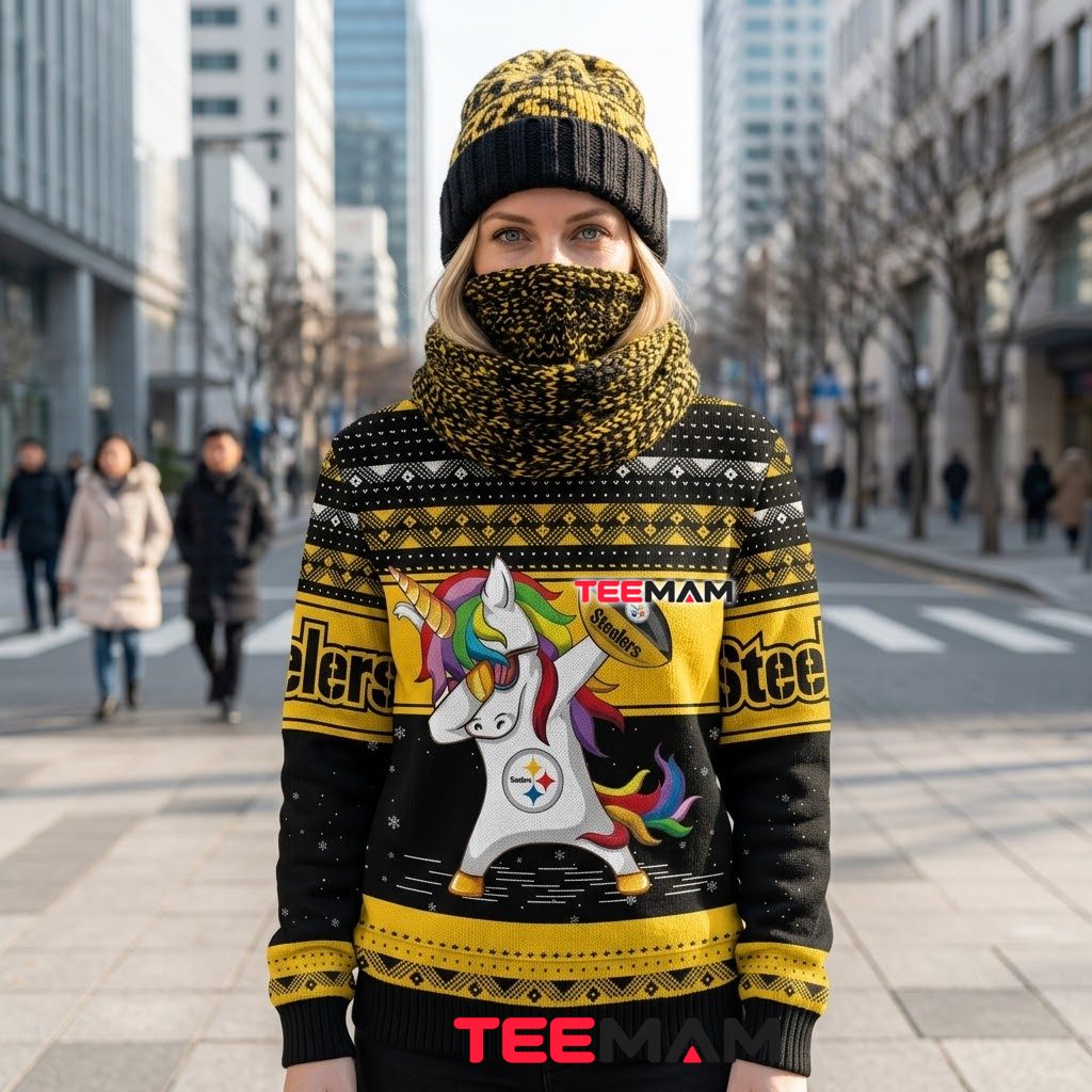 Pittsburgh Steelers Ugly Christmas Sweater Dabbing Unicorn Design Back Pittsburgh Steelers Ugly Christmas Sweater Dabbing Unicorn Design Back