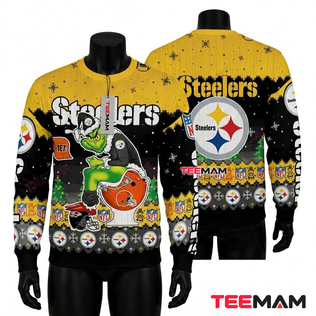 Pittsburgh Steelers Ugly Christmas Sweater Grinch Rivals Toilet Design Front