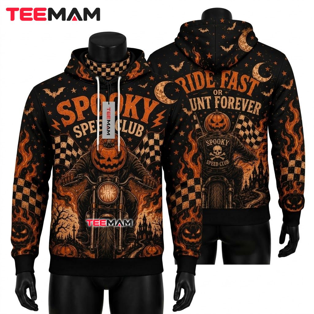 Pumpkin Biker Halloween 3D Hoodie Spooky Speed Club Front